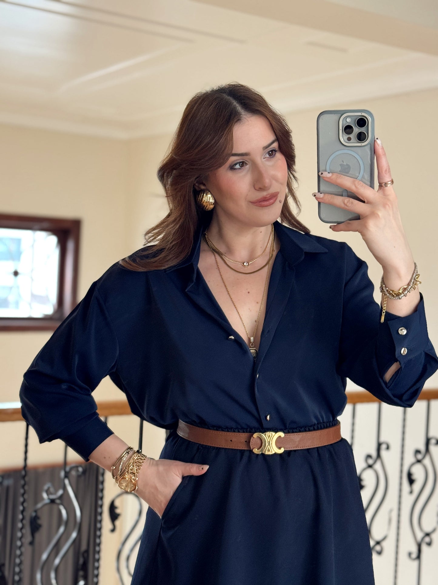 Geniş Manşetli Gömlek - LACİVERT