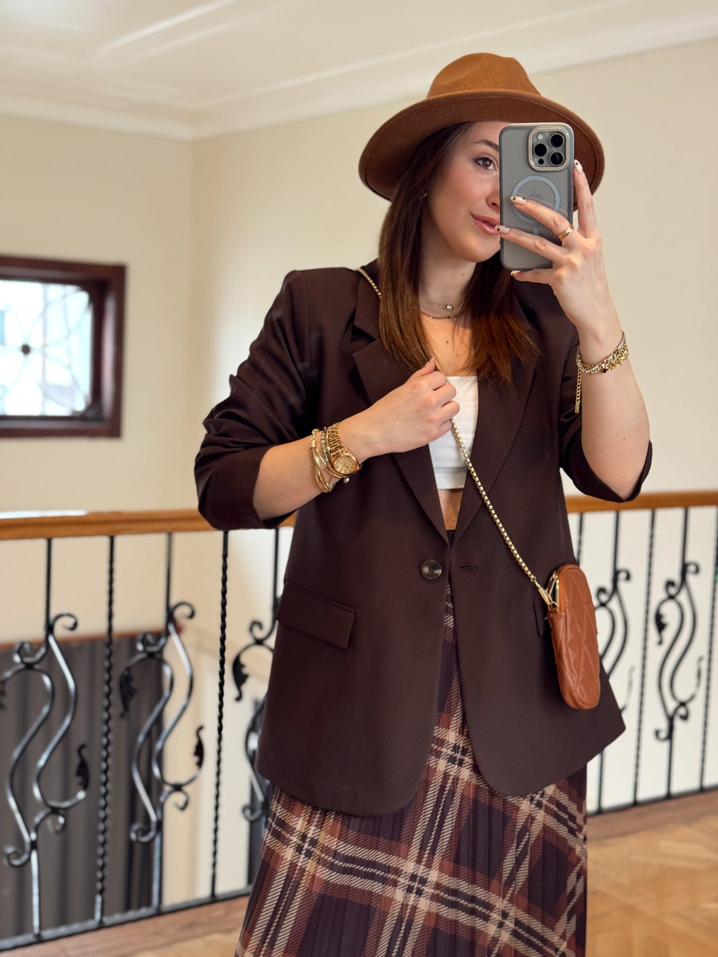 Tek düğme astarlı Naomi Ceket-KAHVERENGİ