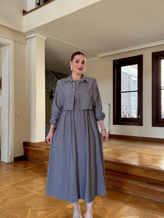 Bağlamalı iki parça tensel takım Gri