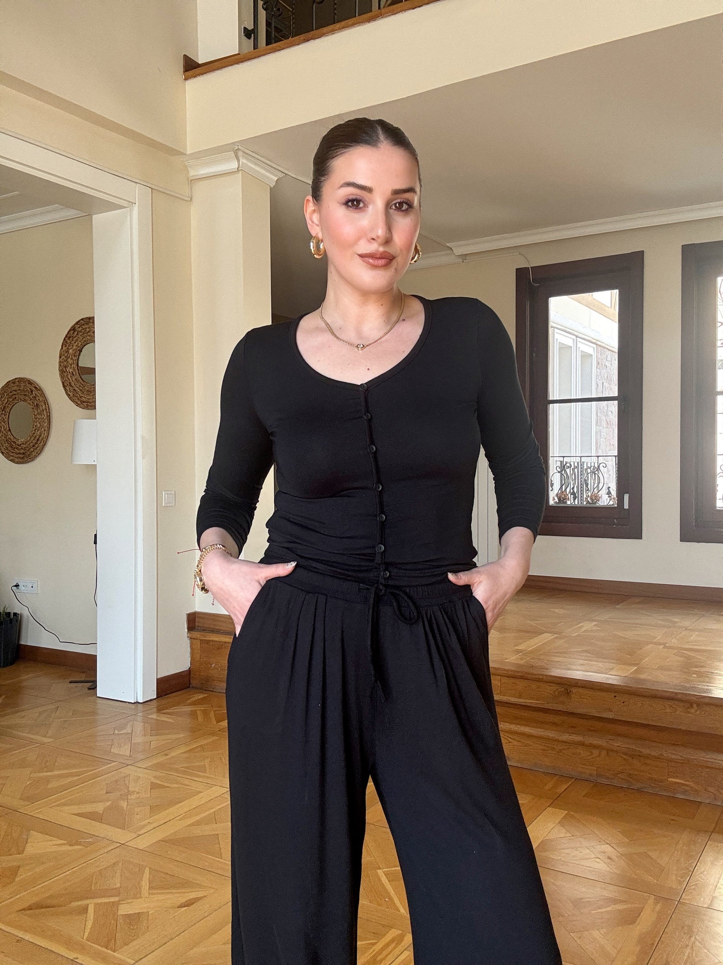 Düğmeli modal ikili takım SİYAH