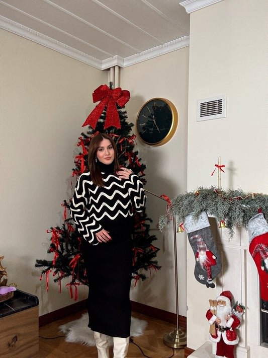 Balıkçı Yaka Dalgalı Takım-SİYAH