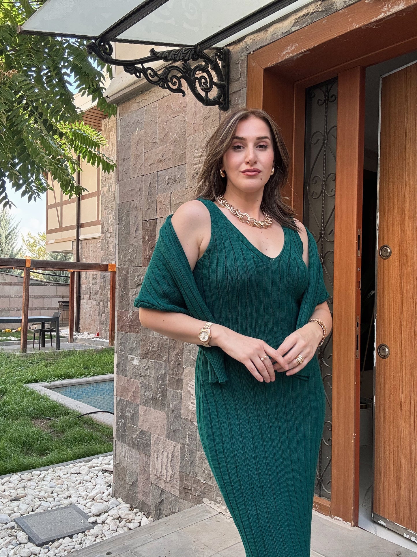 Fitilli Elbiseli Bluz Takım YEŞİL