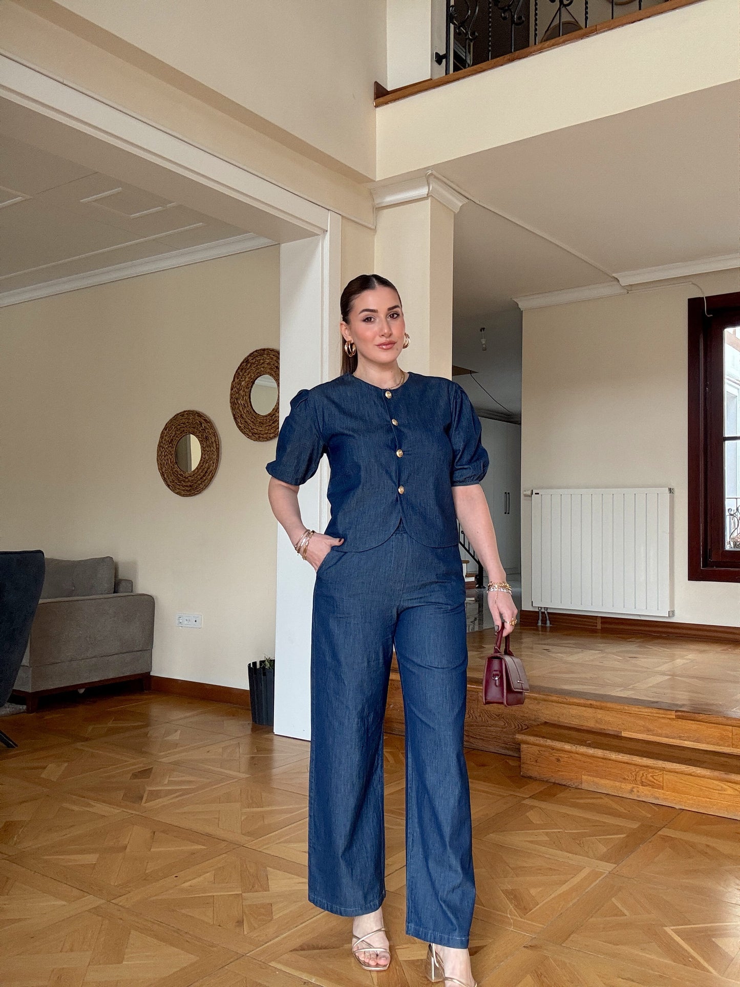 Tencel Bol Paça Pantolon-MAVİ
