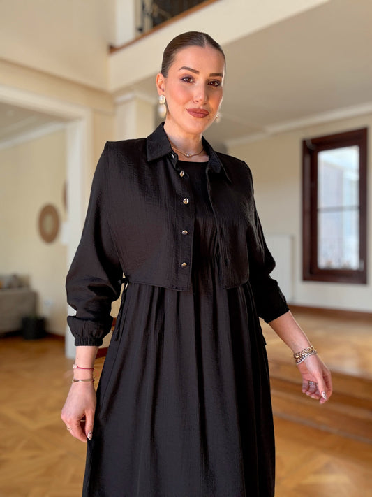 Bağlamalı iki parça tensel takım Siyah