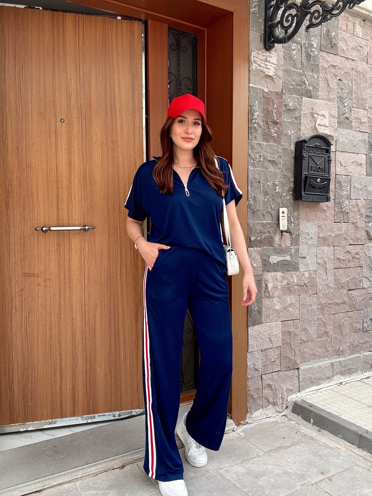 Yarım Fermuar Şeritli Takım Lacivert