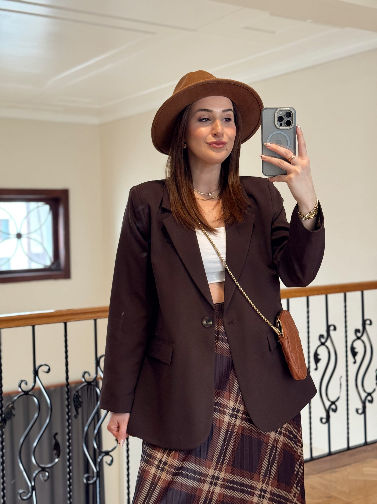 Tek düğme astarlı Naomi Ceket-KAHVERENGİ