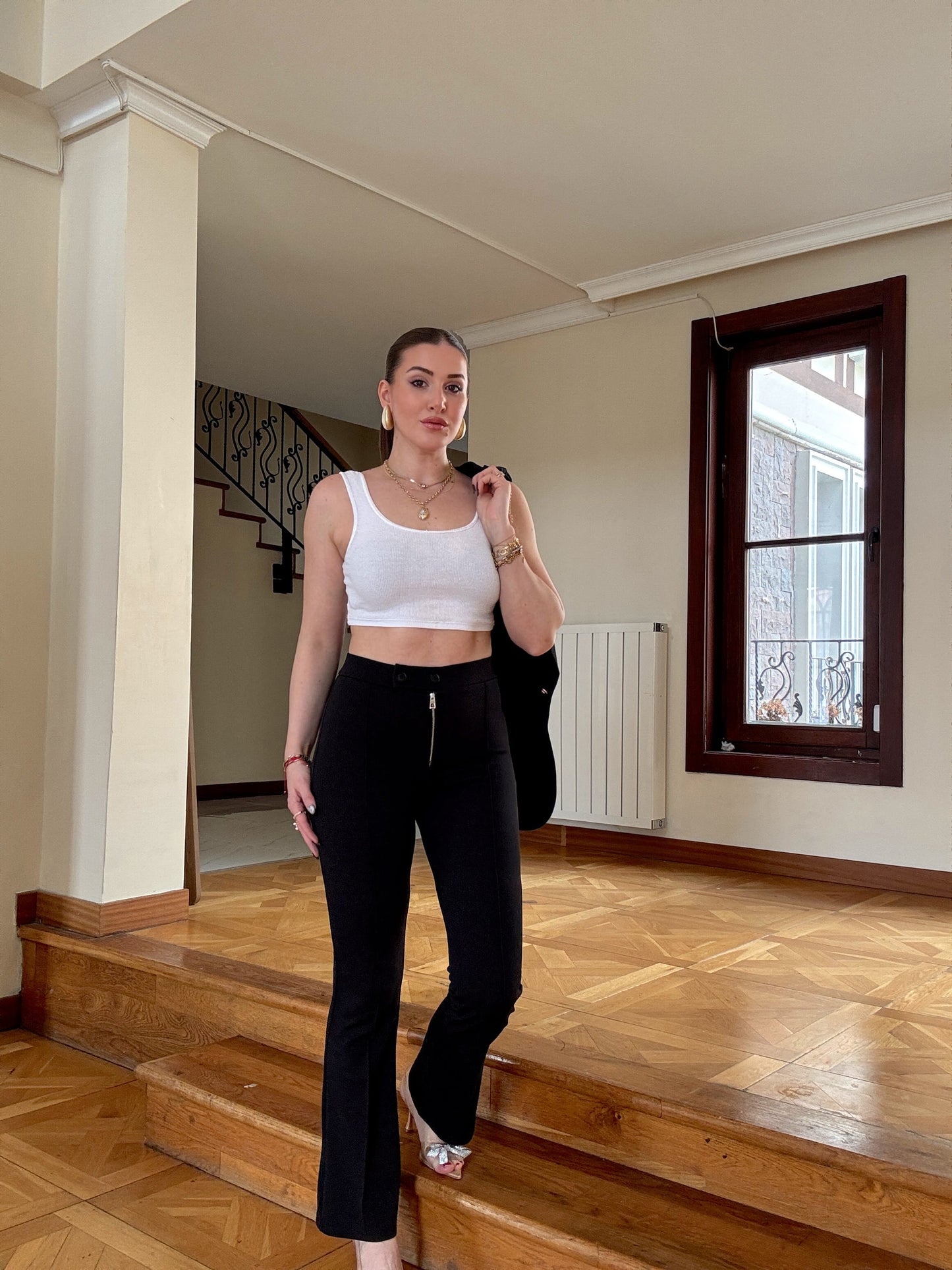 Çift düğme venedik pantolon Siyah