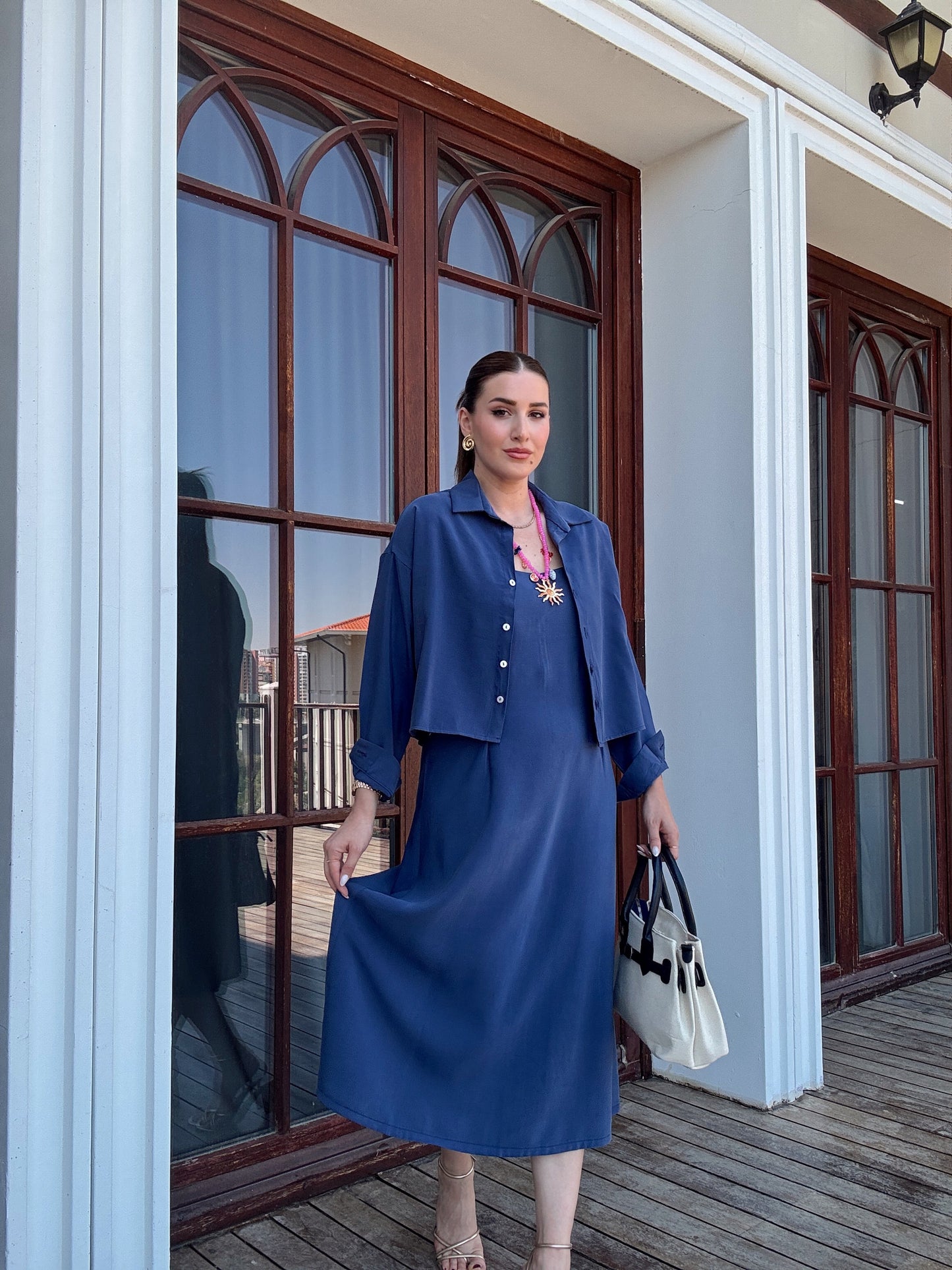 VİENA gömlek elbise ikili takım LACİVERT