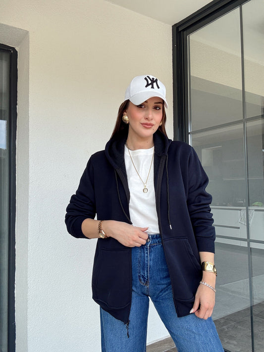 Şardonlu kapüşonlu sweatshİrt-LACİVERT