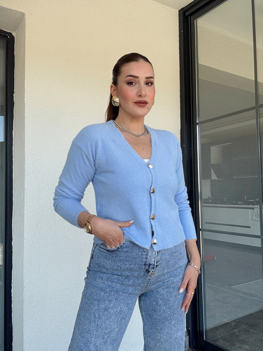 V Yaka yumoş ceket-MAVİ