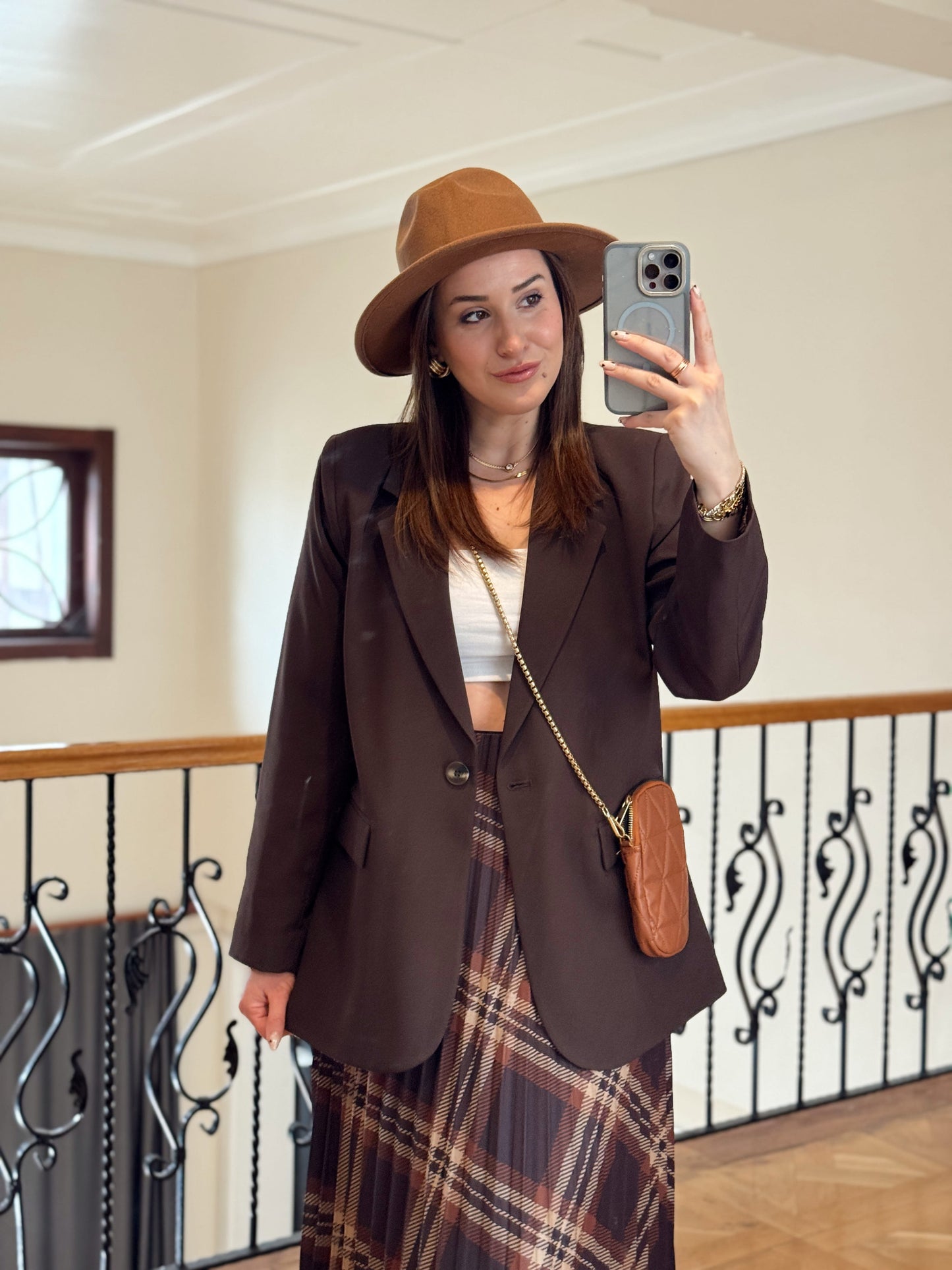 Tek düğme astarlı Naomi Ceket-KAHVERENGİ