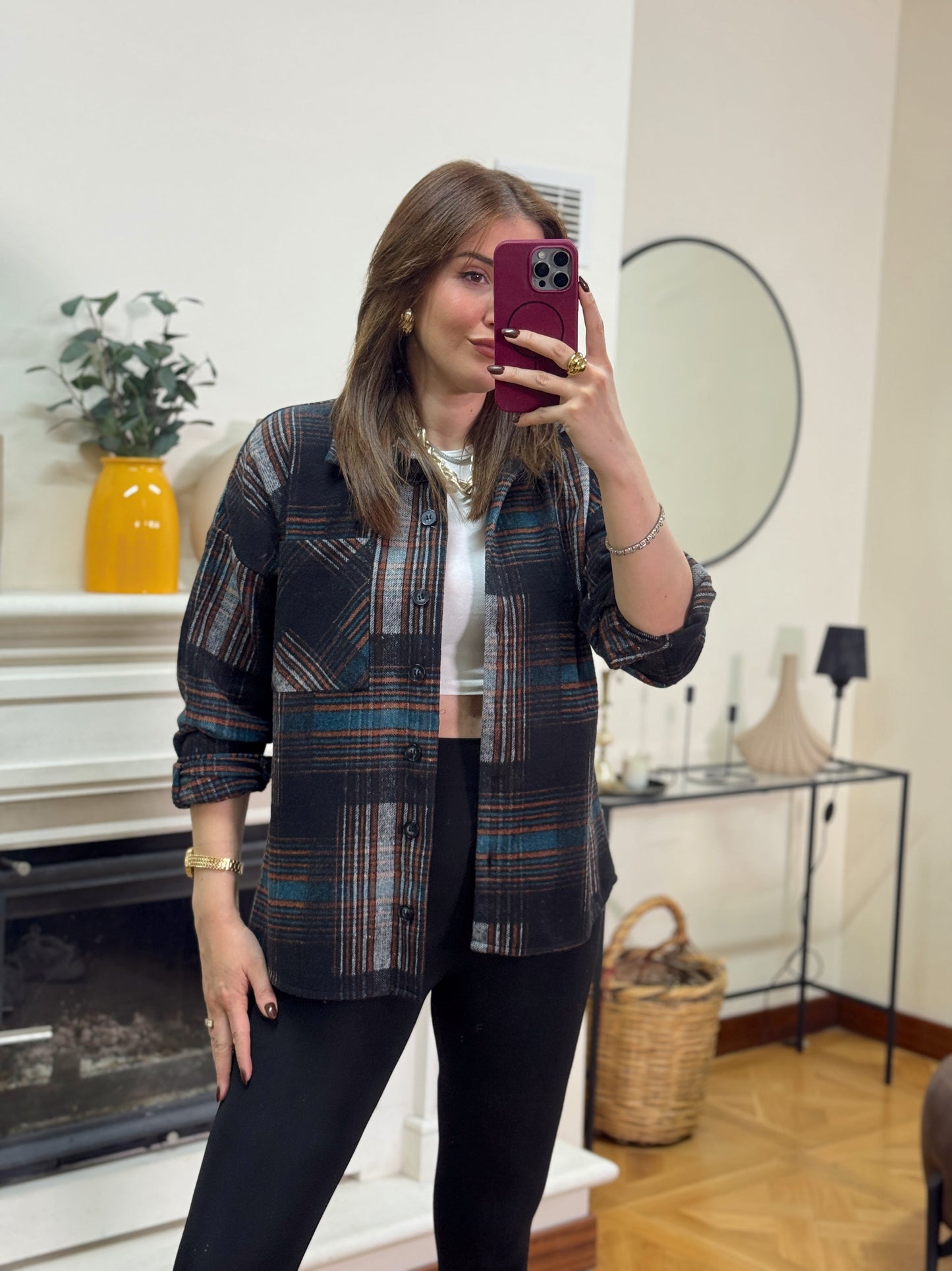 Ekose desen tek cepli gömlek TURUNCU