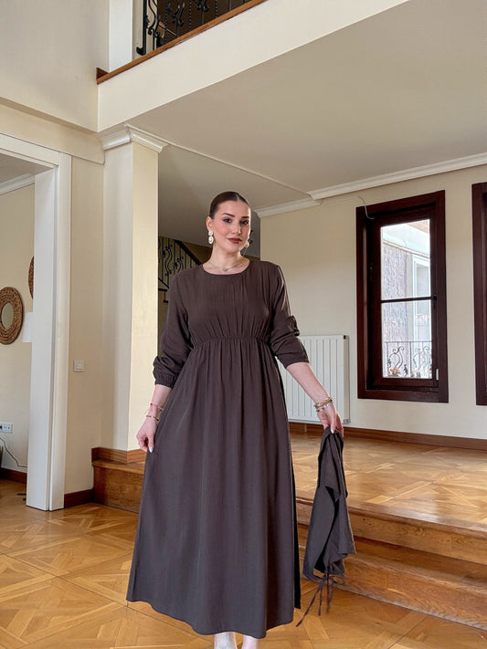 Bağlamalı iki parça tensel takım Kahve