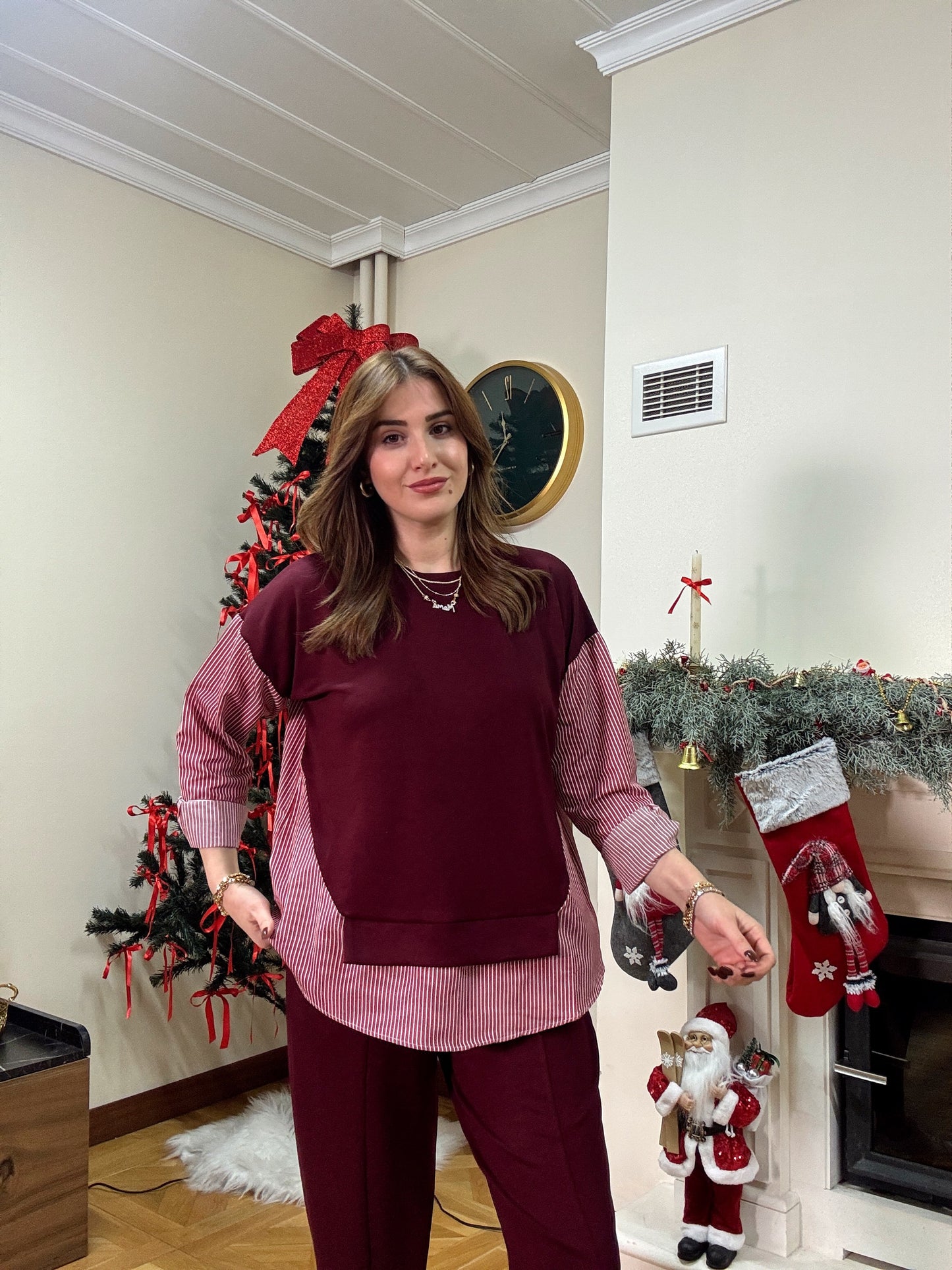 Terikoton arkası gömlekli modal takım-BORDO