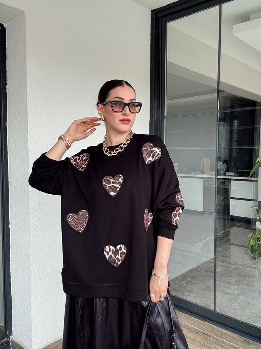 Kalp Aplikeli Sweat - SİYAH