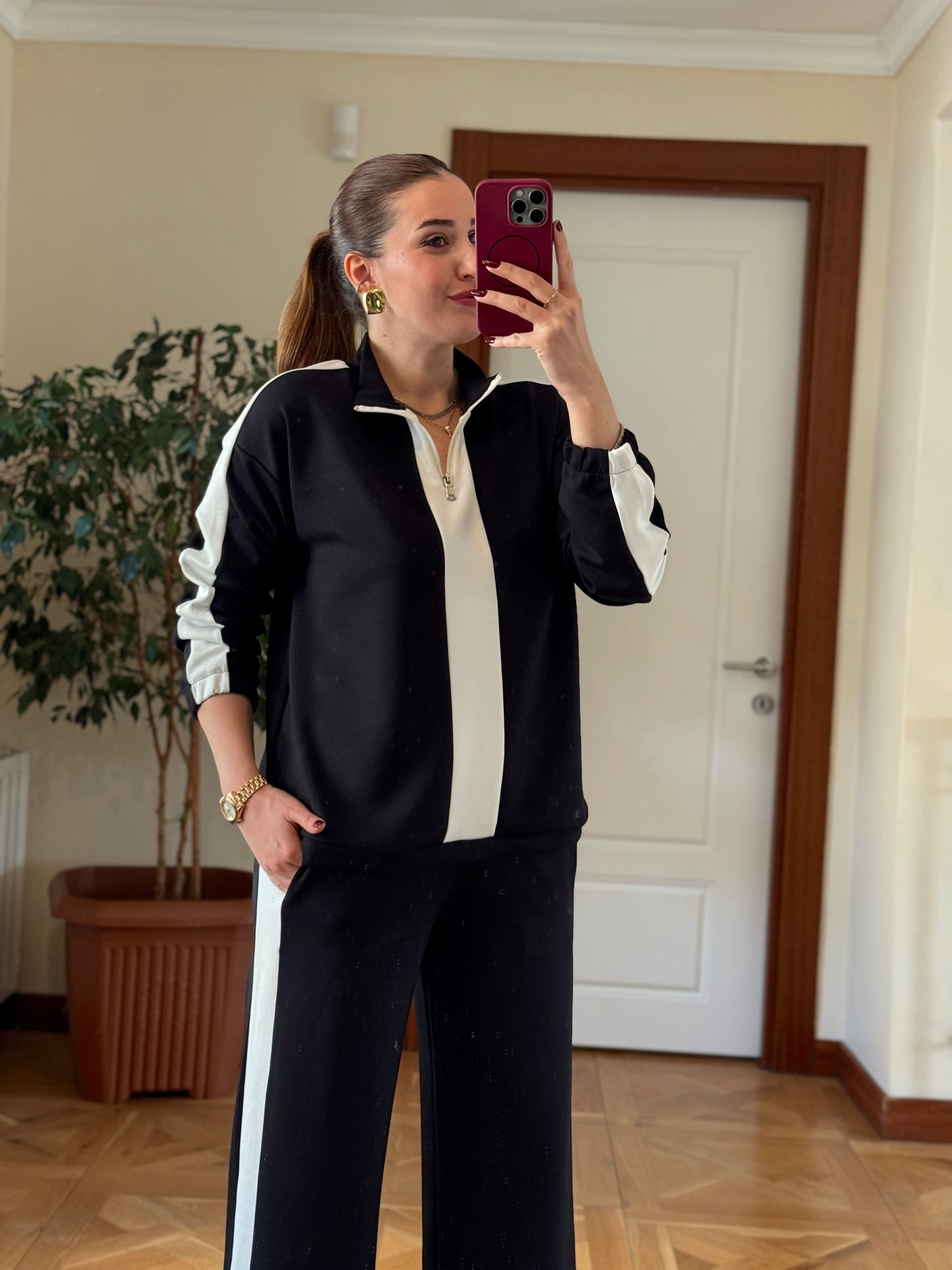 Yarım Fermuarlı Modal Takım Siyah