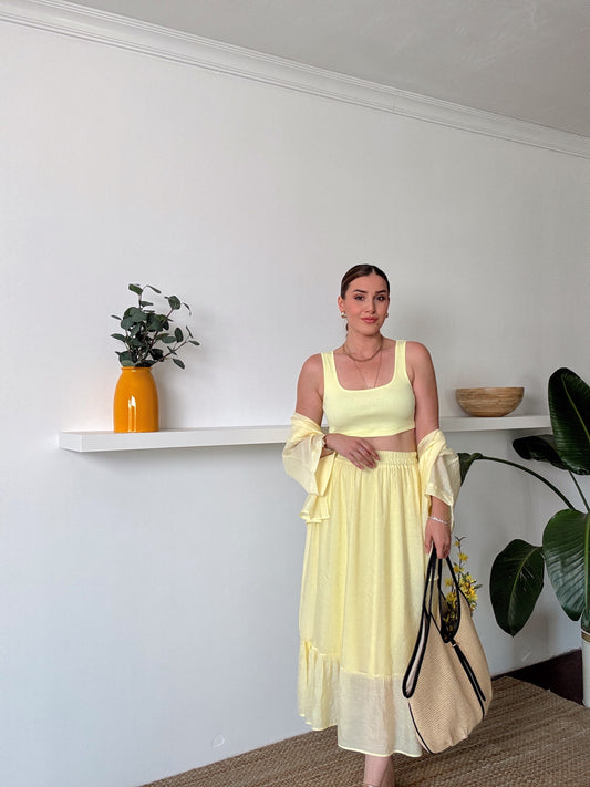 Üç parça etekli takım SARI