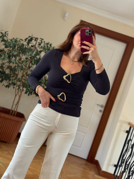 Çift tokalı bluz-LACİVERT