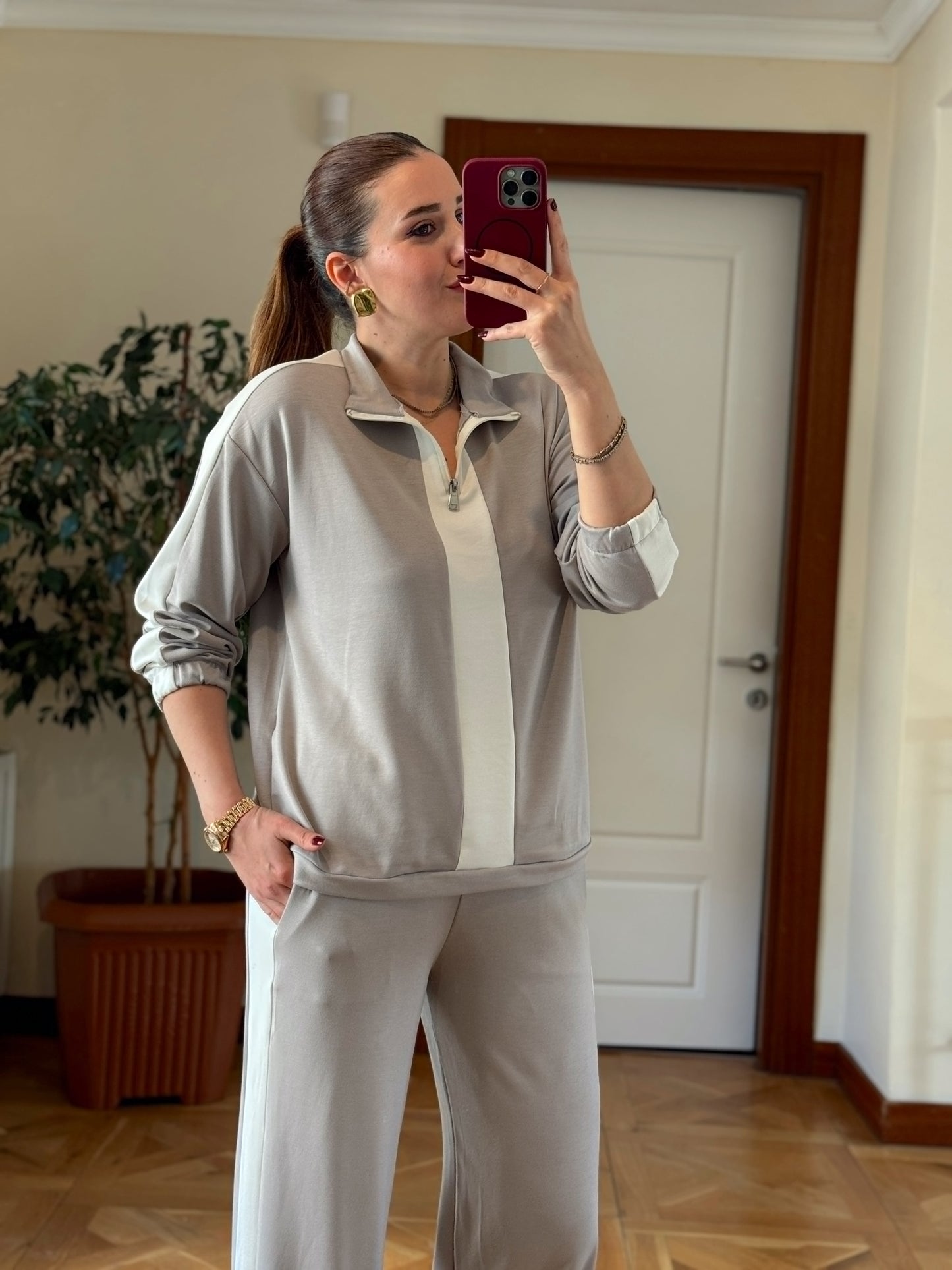 Yarım Fermuarlı Modal Takım Gri