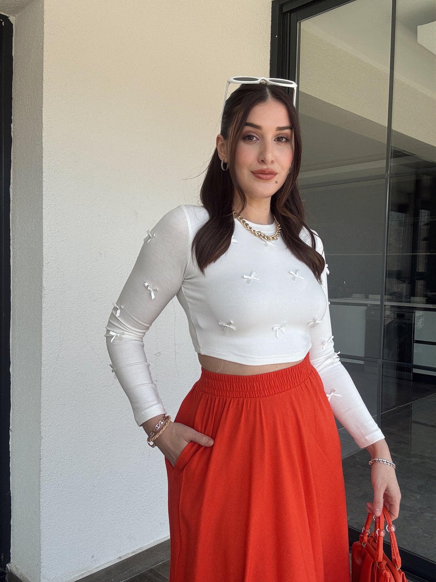 Fiyonklu Crop Bluz EKRU
