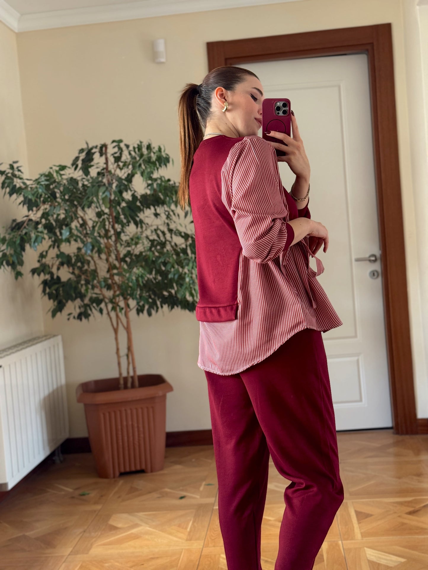 Terikoton garnili bağlamalı takım BORDO