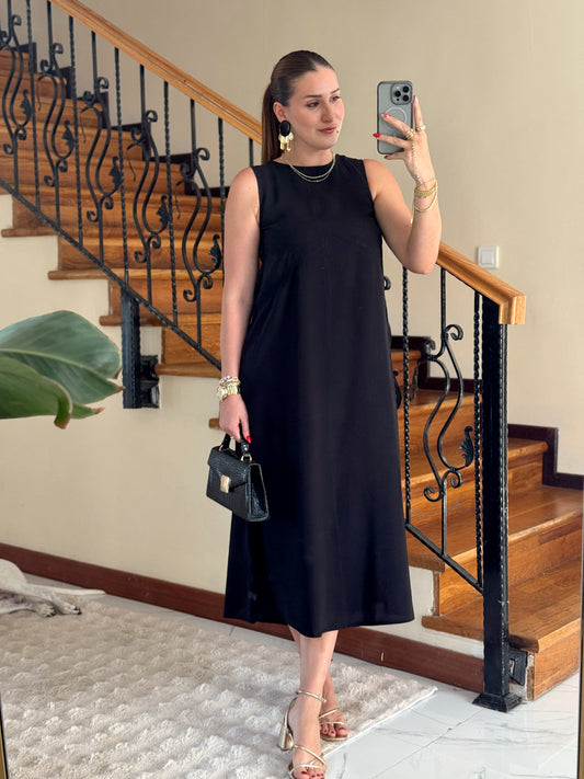 Kalın askılı tensel elbise SİYAH
