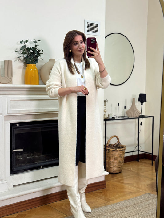 Premium uzun sakal kumaş hırka-BEJ