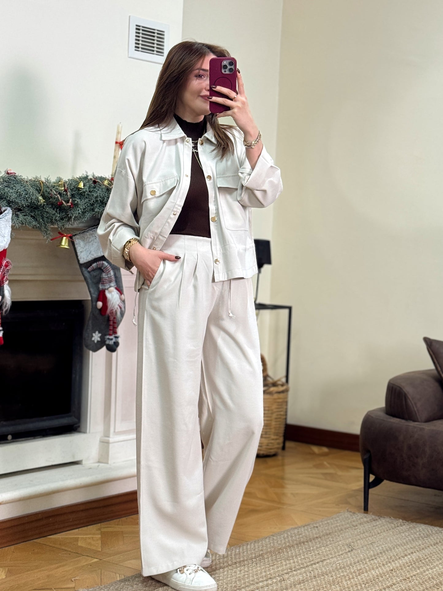 Mandela gold düğmeli ikili takım-BEJ