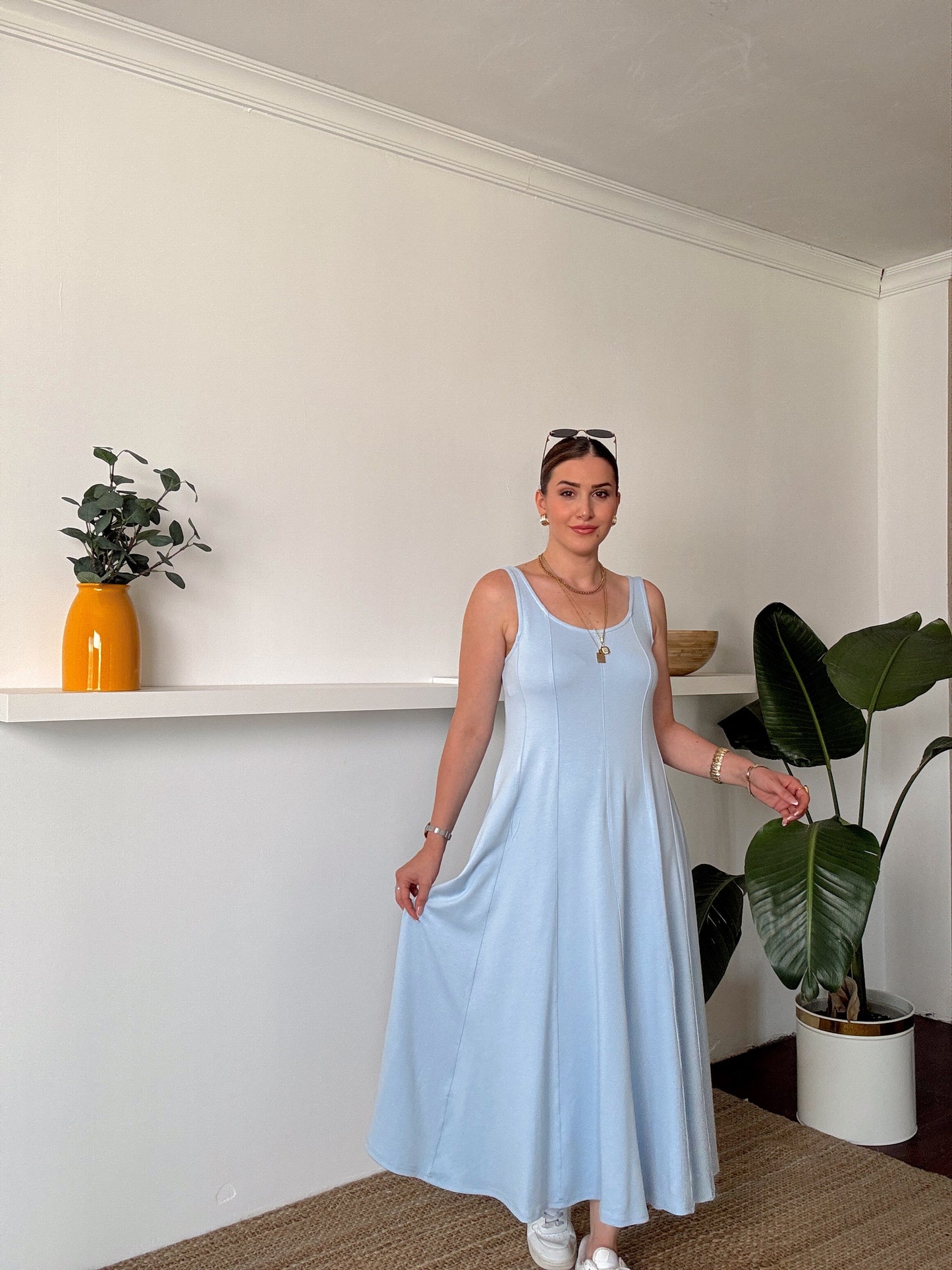 Askılı Modal Kumaş Elbise Mavi