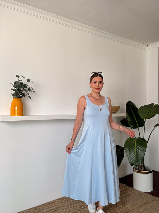 Askılı Modal Kumaş Elbise Mavi