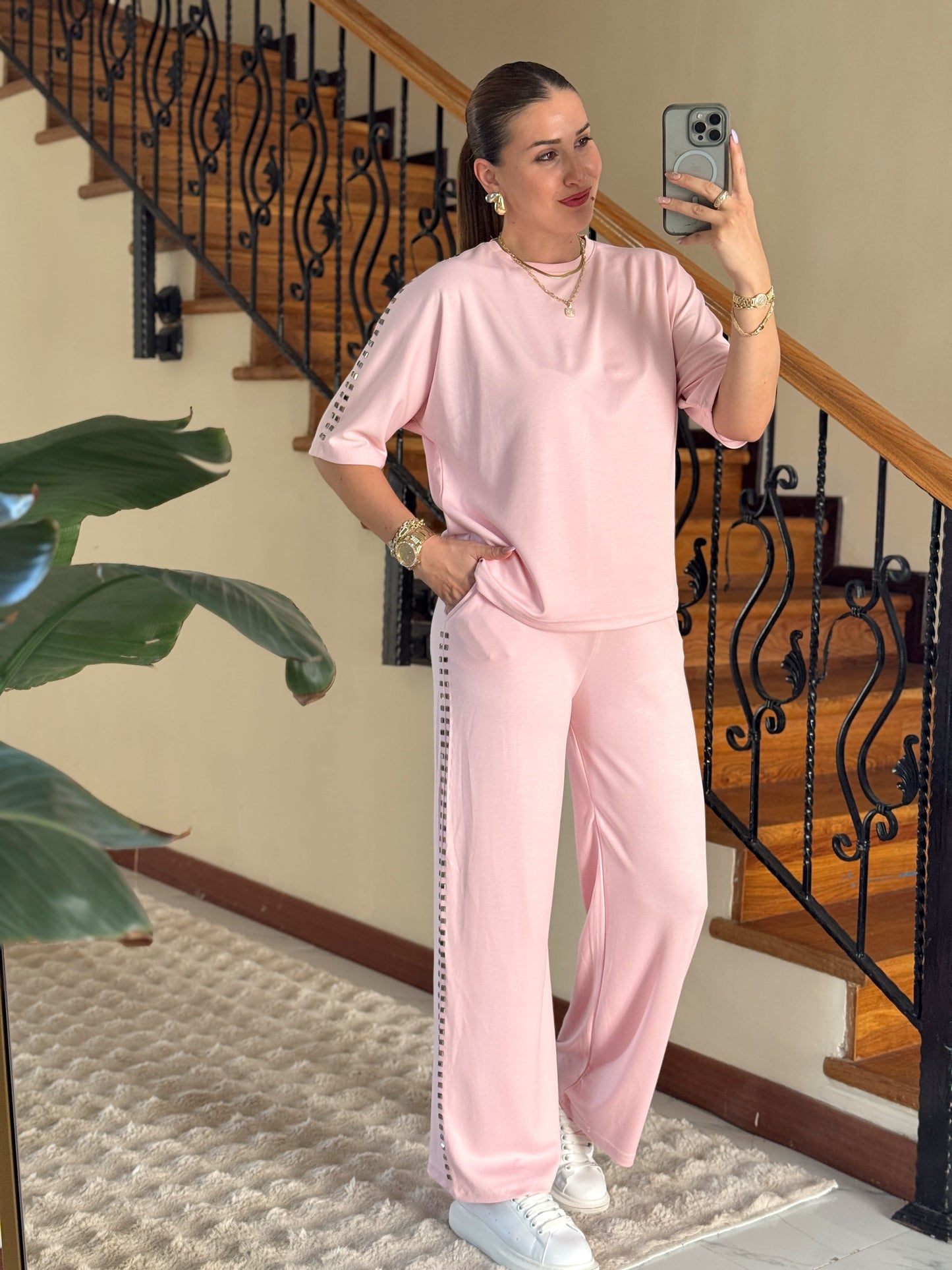 MORİNO taşlı oysh modal takım PEMBE