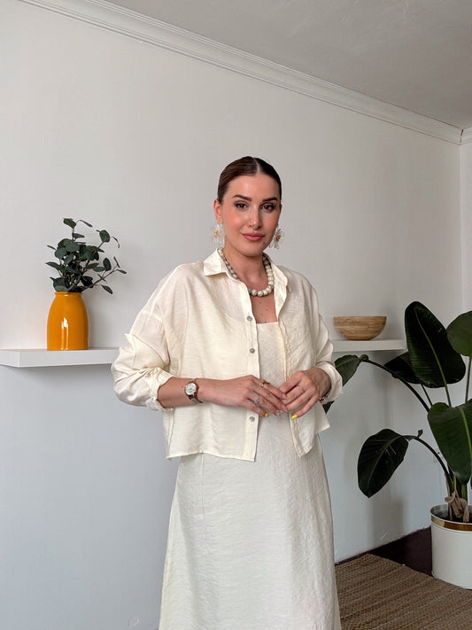 VİENA gömlek elbise ikili takım Bej