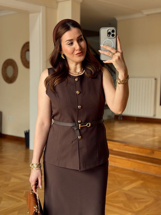 TORİNO Kemerli Yelek-KAHVERENGİ