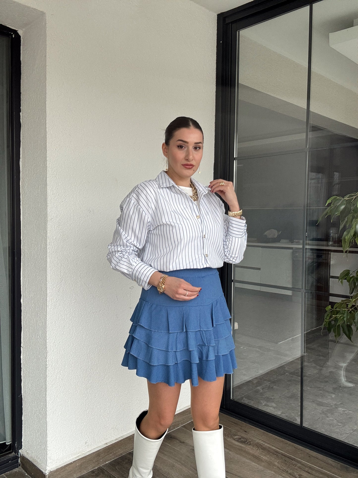 Çizgili Klasik Gömlek - MAVİ