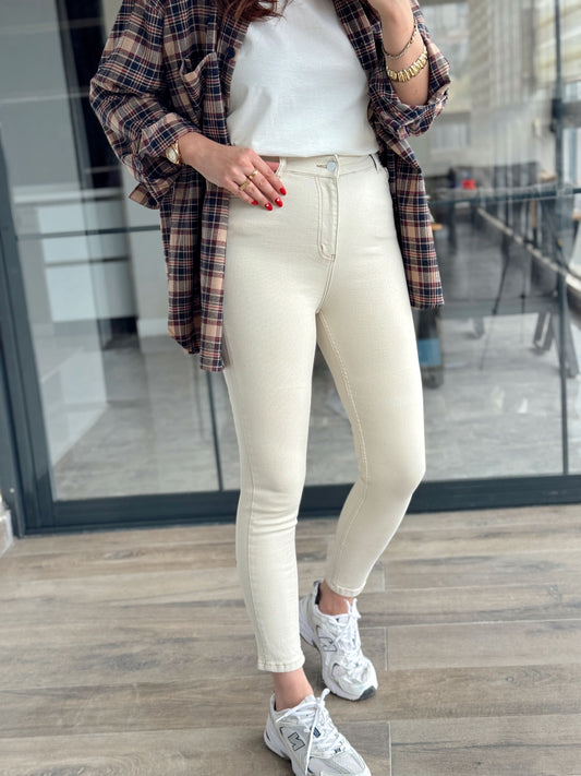 Likralı dar paça melina jean BEJ