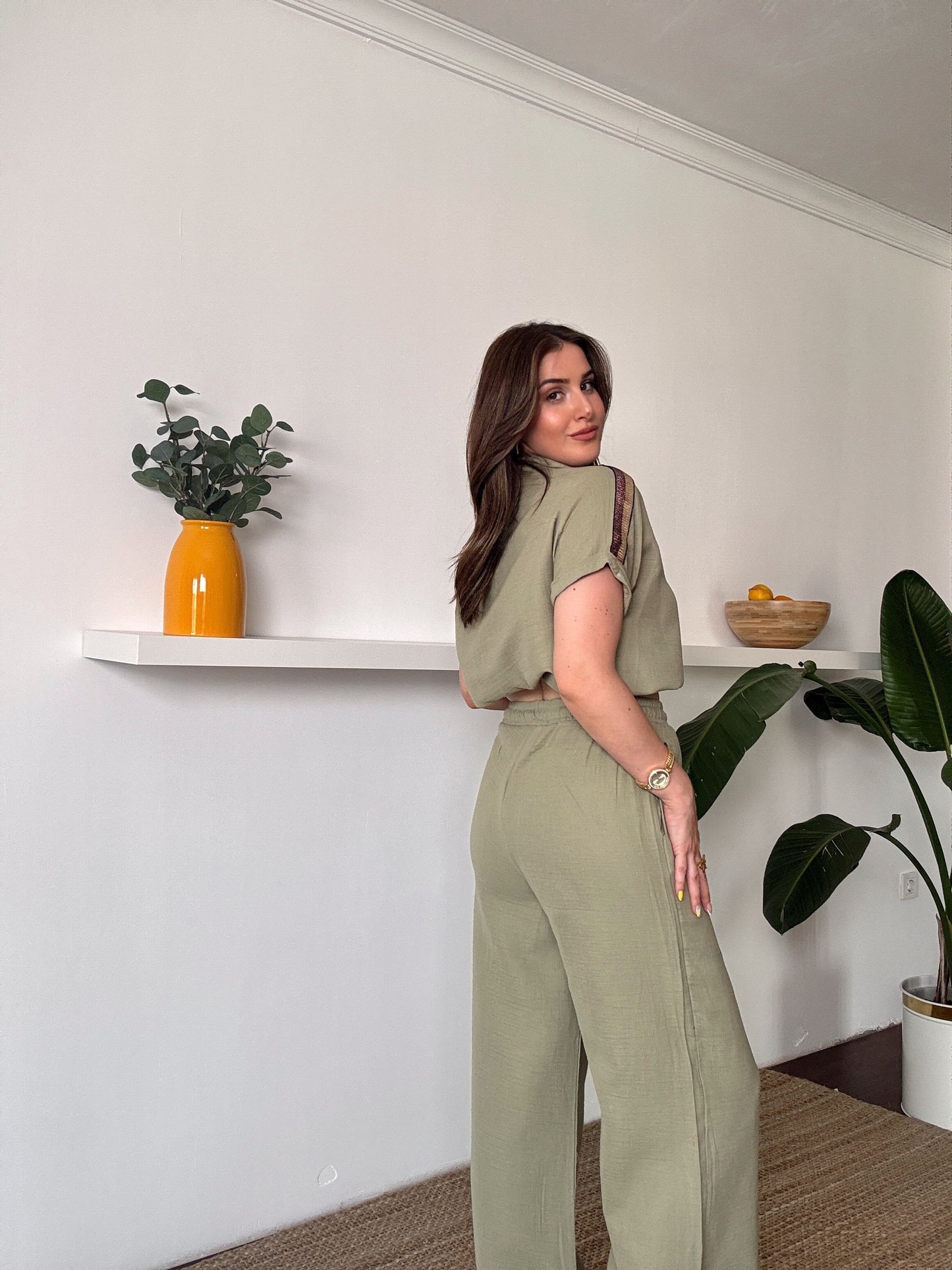 Müslin Kumaş Pantolon Haki