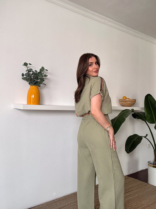 Müslin Kumaş Pantolon Haki