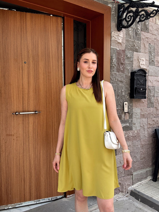Tensel kumaş BASİC elbise YAĞ YEŞİLİ