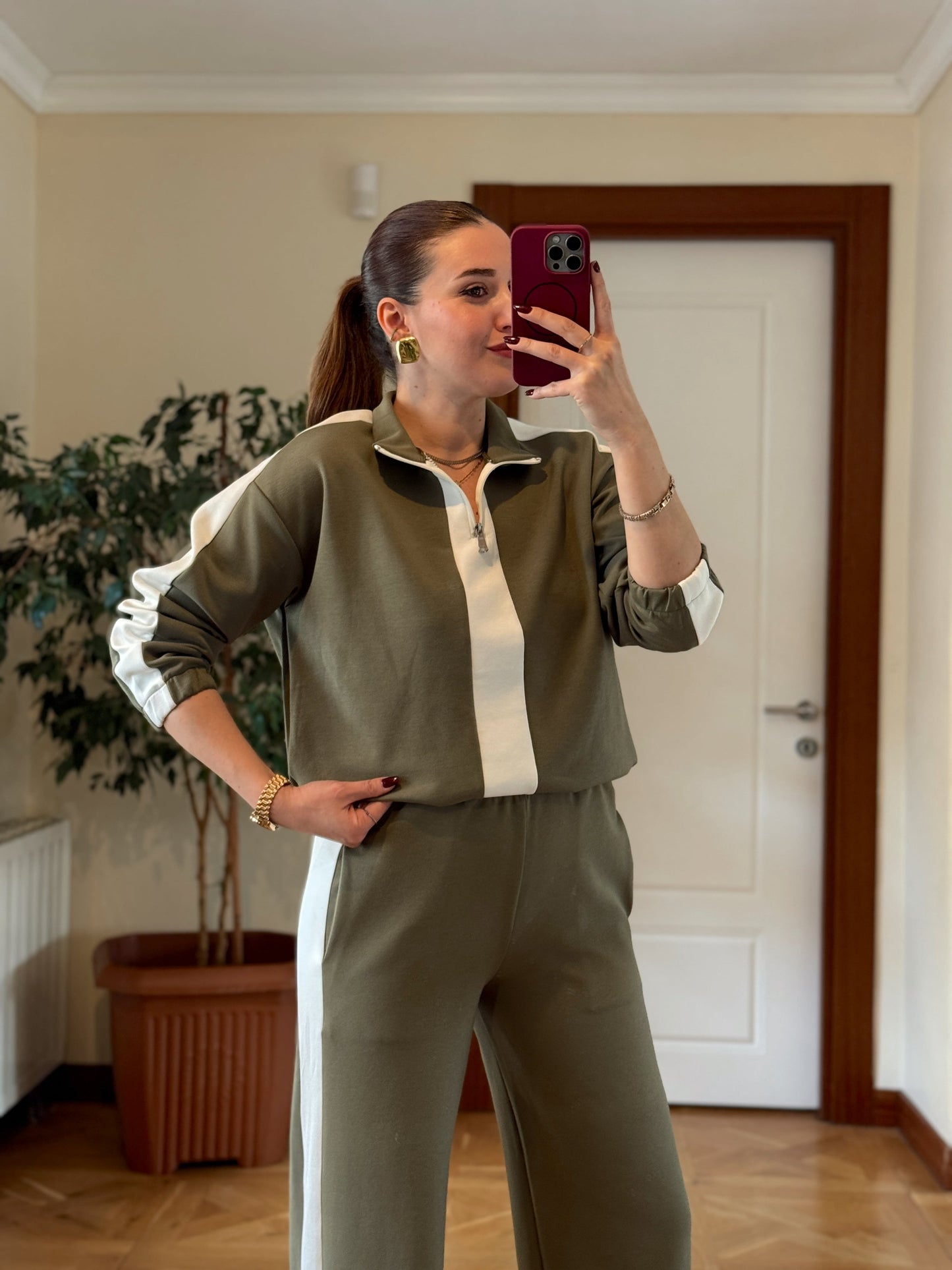 Yarım Fermuarlı Modal Takım Yeşil