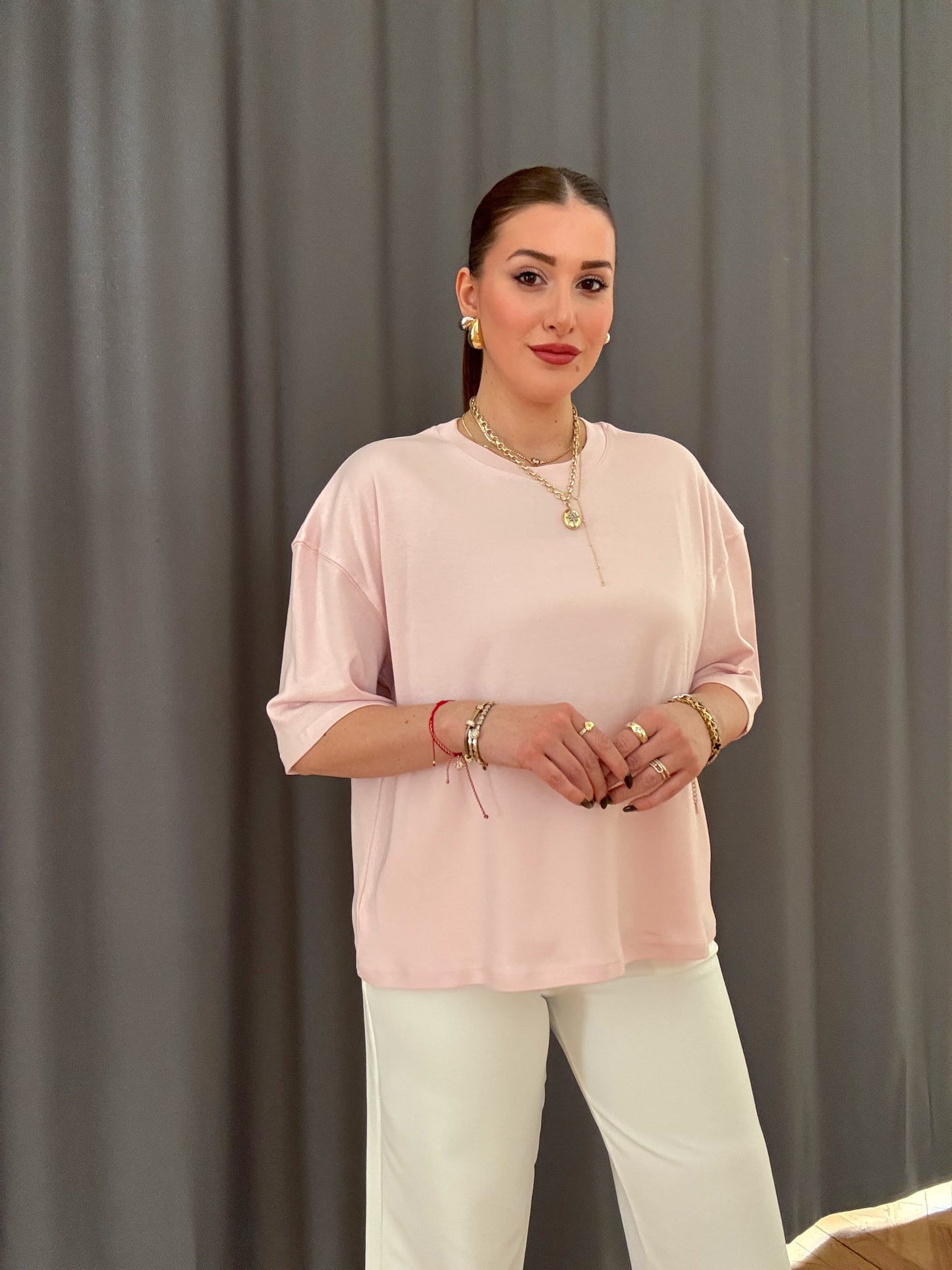 Oversize Basic Tişört Pembe