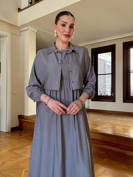 Bağlamalı iki parça tensel takım Gri