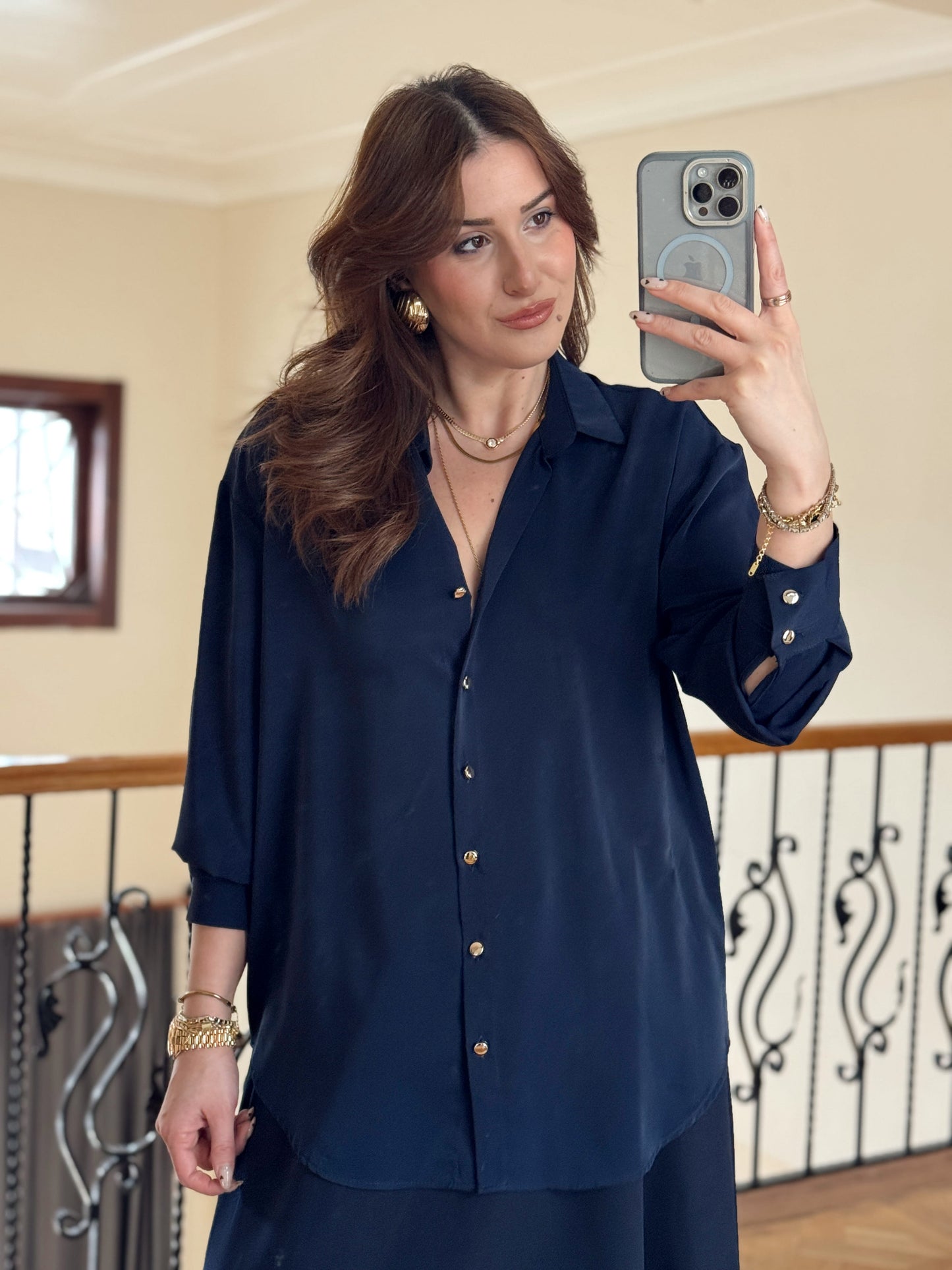 Geniş Manşetli Gömlek - LACİVERT