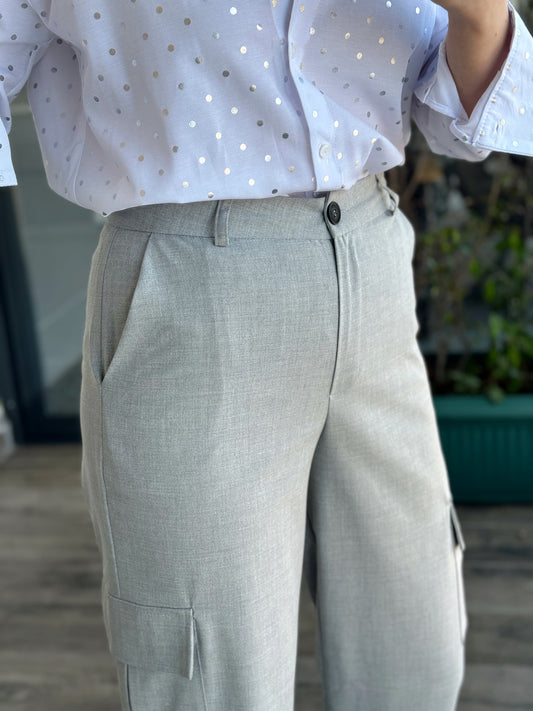 Kargo Cep Geniş Paça Pantolon- GRİ