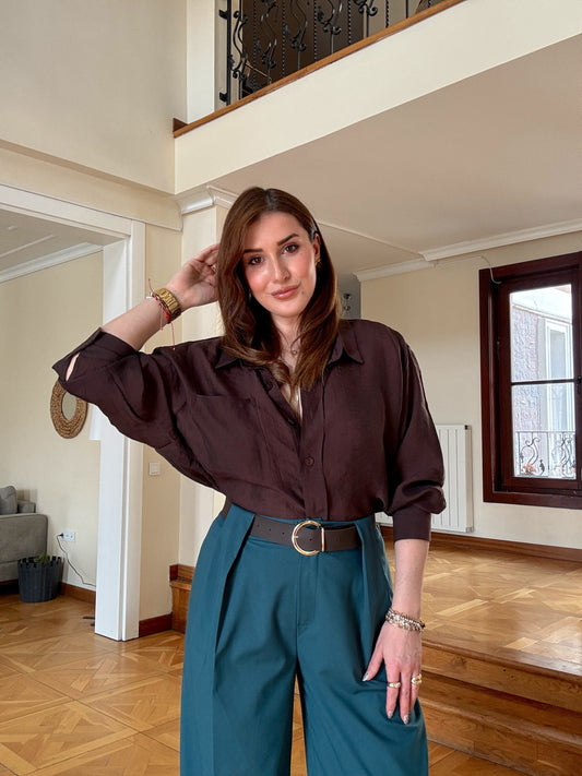 Oversize Premium Gömlek Kahve