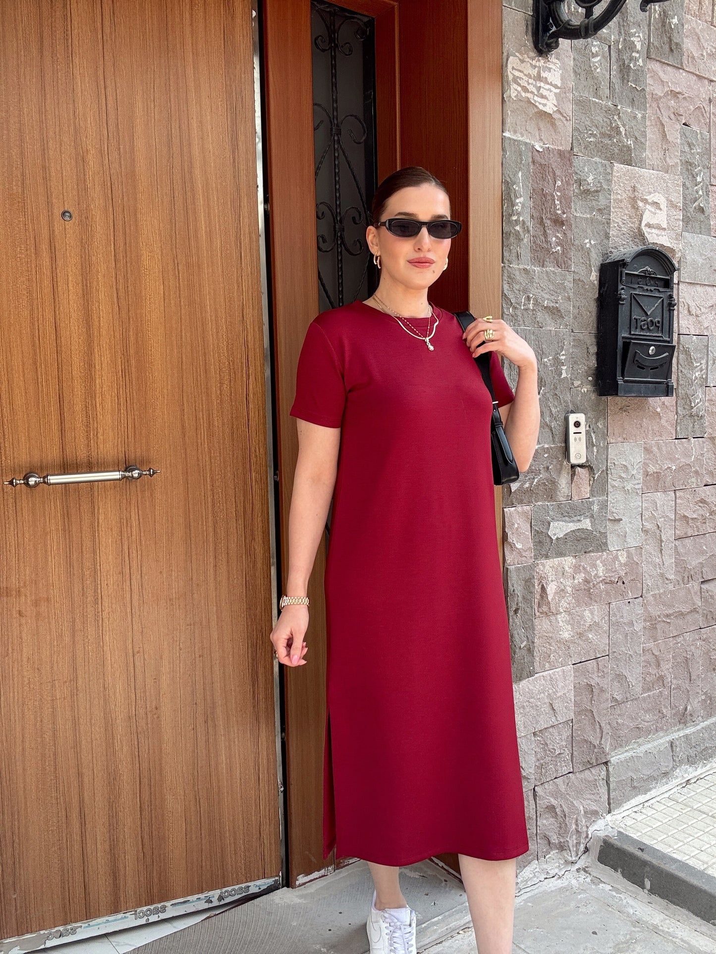 Bisiklet Yaka Modal Kumaş Elbise BORDO