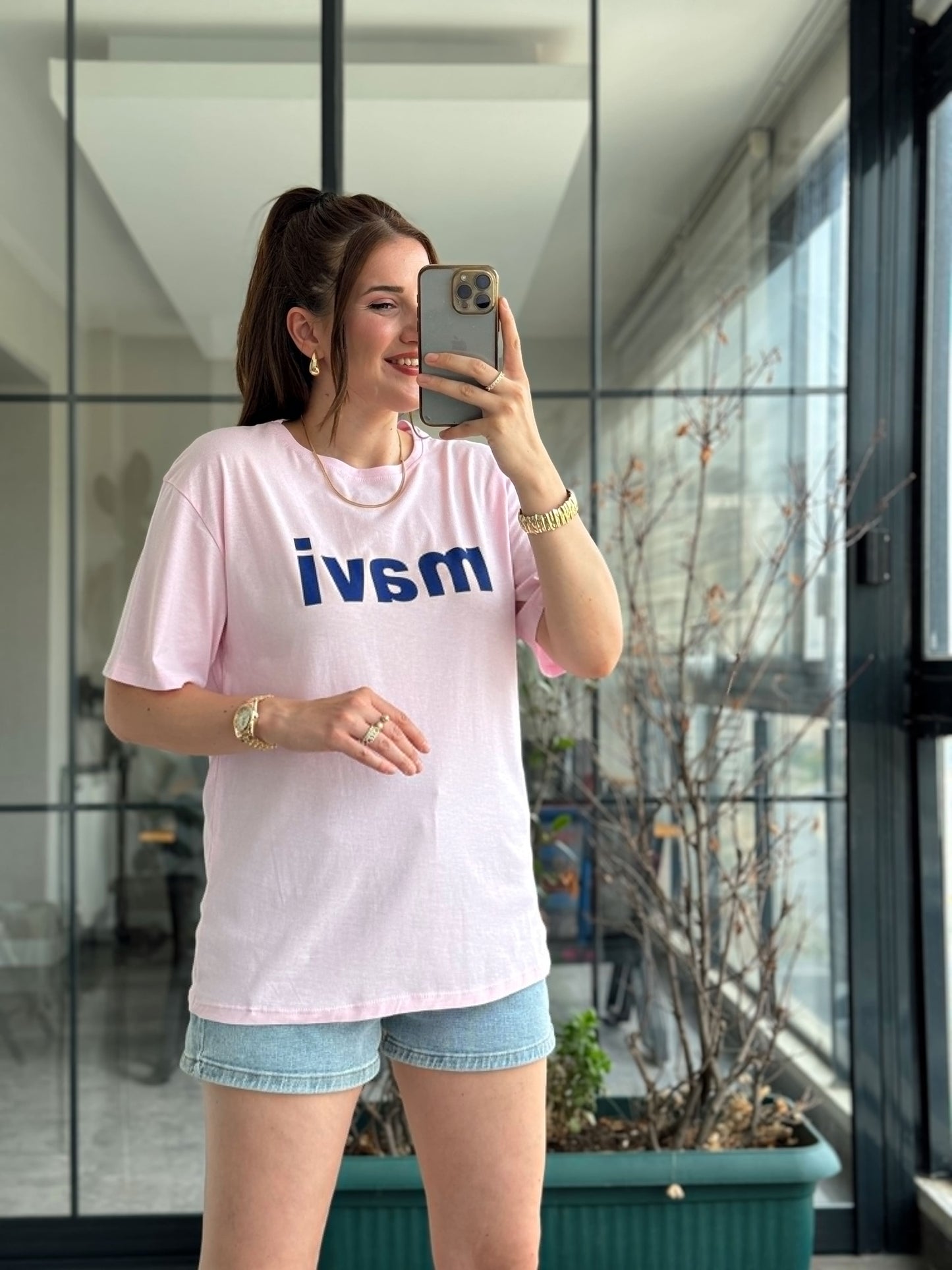 MV Baskılı Organik Tişört - TOZ PEMBE