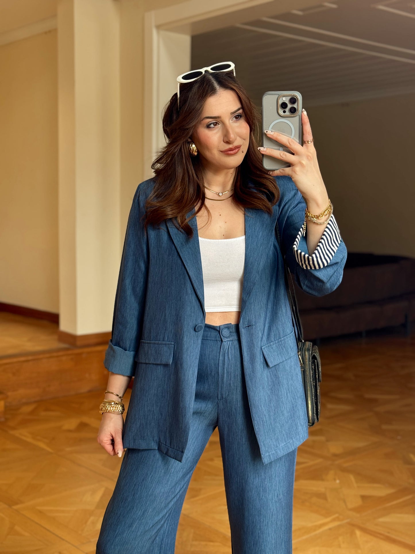 Çizgili Tensel Takım-MAVİ