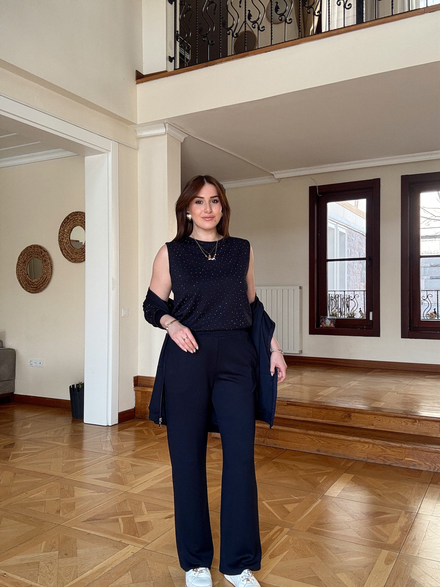 Üçlü Taşlı Oys Takım-LACİVERT