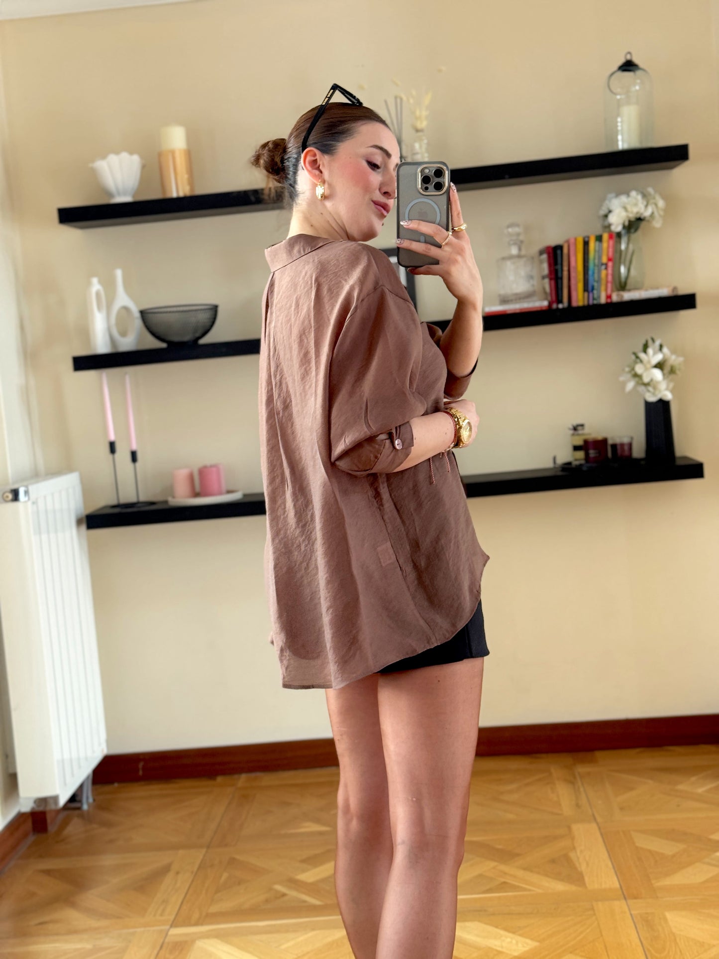 Oversize Premium Gömlek Acı kahve