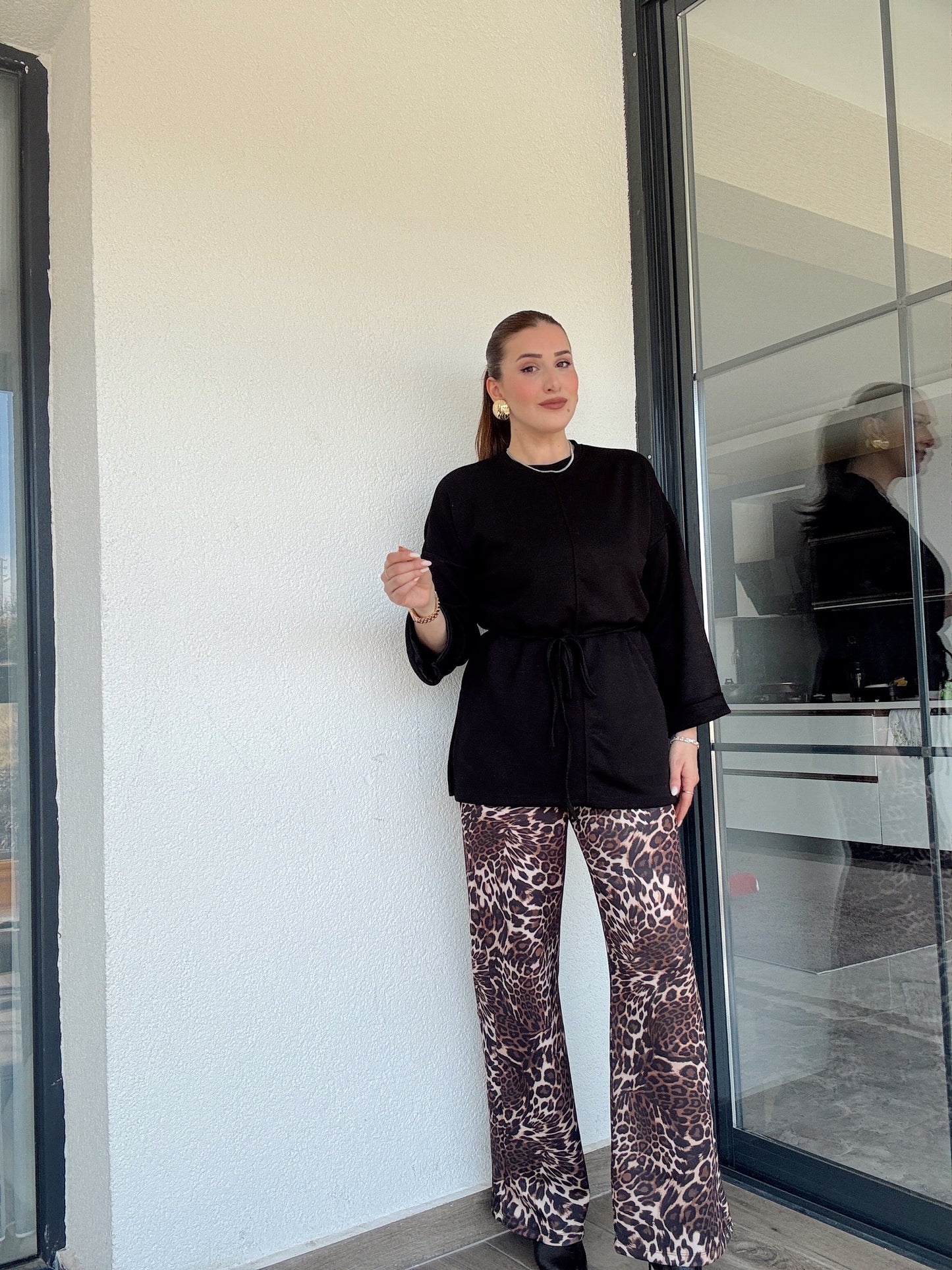 Digital Baskı Palazzo Pantolon - KAHVE LEOPAR